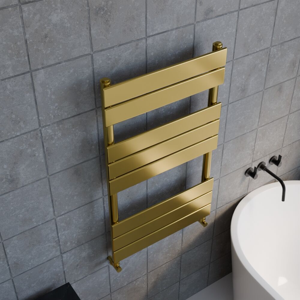[BHFP882] Square Towel Radiator with Flat Panels 840mm x 500mm, Brushed Brass - Lifestyle 2