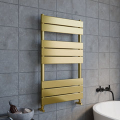 [BHFP882] Square Towel Radiator with Flat Panels 840mm x 500mm, Brushed Brass - Lifestyle 3