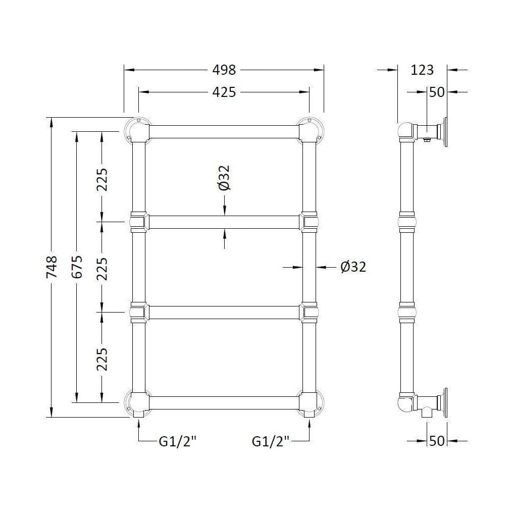 [BHHA005] HARRINGTON TOWEL RAIL 748X498MM - Technical Drawing