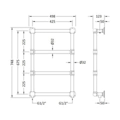 [BHHA005] HARRINGTON TOWEL RAIL 748X498MM - Technical Drawing