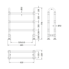 [BHHA009] HARRINGTON FLOOR TOWEL RAIL 780X685MM - Technical Drawing