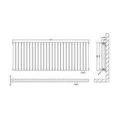 [BHLUA60D] Edingale Contemporary Square Horizontal Double Panel Radiator - Choice of Size and Colour - Technical Drawing