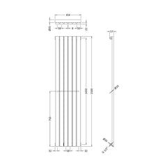 [BHLUA71] Edingale Vertical Single Panel Radiator, Square Design - Choice of Size and Colour - Technical Drawing
