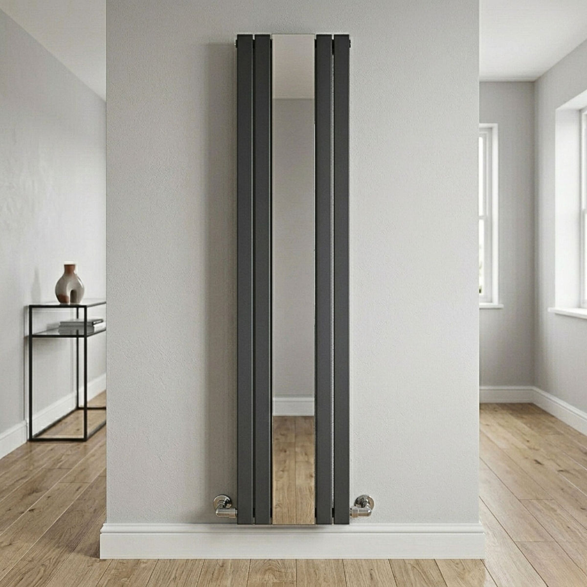 Edingale Square Vertical Double Panel Radiator with Mirror, 3344 BTU ...