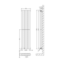[BHLUW43] Edingale Modern Square Vertical Double Panel Radiator - Choice of Size and Colour - Technical Drawing