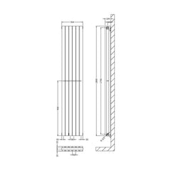 [BHLUW44] Edingale Modern Square Vertical Double Panel Radiator - Choice of Size and Colour - Technical Drawing