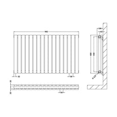 [BHLUW56D] Edingale Contemporary Square Horizontal Double Panel Radiator - Choice of Size and Colour - Technical Drawing