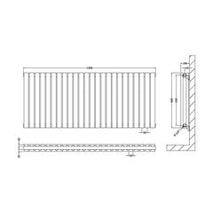 [BHLUW59D] Edingale Contemporary Square Horizontal Double Panel Radiator - Choice of Size and Colour - Technical Drawing