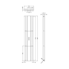 [BHLUW64] Edingale Square Vertical Double Panel Radiator with Mirror, 3344 BTU, 1800mm x 354mm - Choice of Colour - Technical Drawing