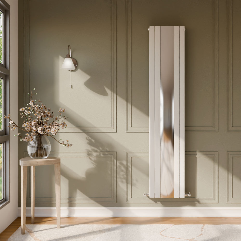[BHLUW64] Edingale Square Vertical Double Panel Radiator with Mirror, 3344 BTU, 1800mm x 354mm - Choice of Colour - Lifestyle 1