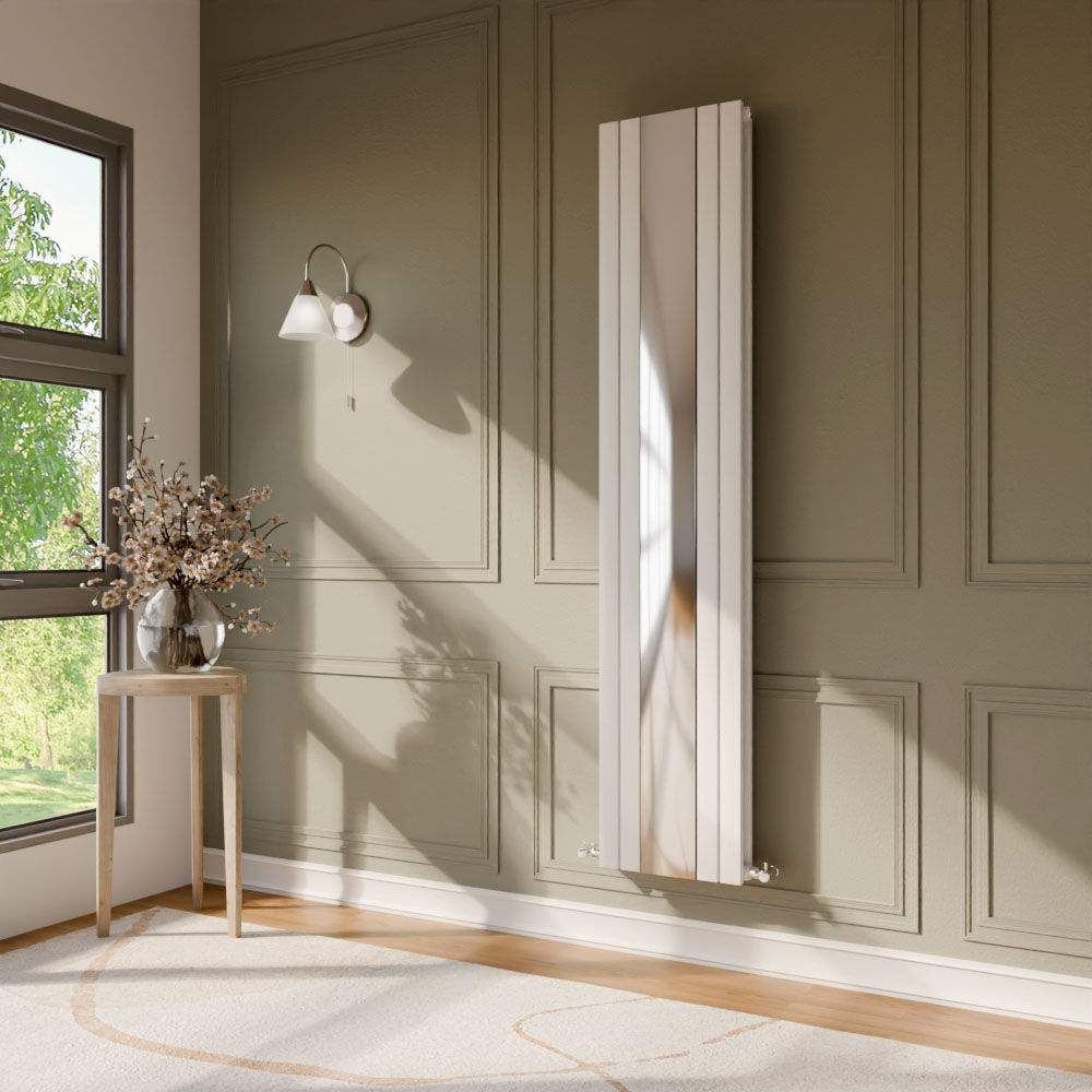 [BHLUW64] Edingale Square Vertical Double Panel Radiator with Mirror, 3344 BTU, 1800mm x 354mm - Choice of Colour - Lifestyle 2