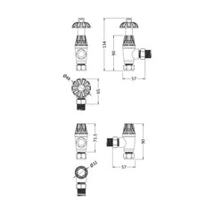[BHRV006] Thermostatic Radiator Valve Pack - Choice of Finish - Technical Drawing
