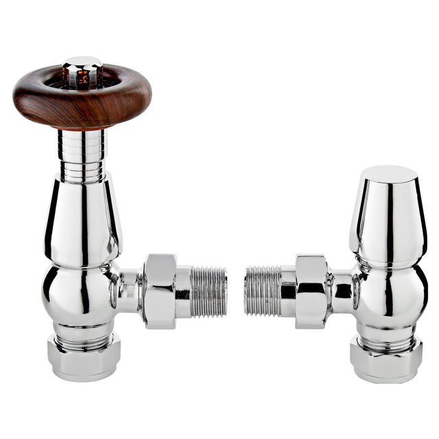 [BHRV202] Camden Angled Thermostatic Radiator Valve and Lockshield, Choice of Finish - Cutout