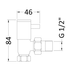 [BHRV310] Balterley Contemporary Angled Round Radiator Valves with Decorative Pipes - Chrome - Technical Drawing