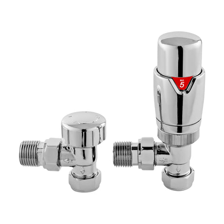 [BHRV315] Balterley Contemporary Luxury Angled Thermostatic Radiator Valves (Pairs) - Chrome - Cutout