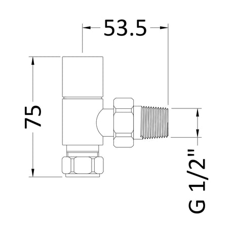 [BHRV324] Balterley Contemporary Angled Square Radiator Valves (Pairs) - Chrome - Technical Drawing