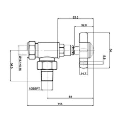 [BHRV336] ANGLED VICTORIAN CROSS RADIATOR VALVES - Technical Drawing