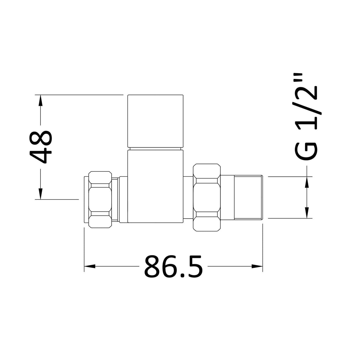 [BHRV347] Balterley Contemporary Straight Square Radiator Valves (Pairs) - Chrome - Technical Drawing