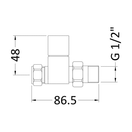 [BHRV347] Balterley Contemporary Straight Square Radiator Valves (Pairs) - Chrome - Technical Drawing