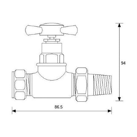 [BHRV379] Balterley Heating Crosshead Straight Radiator Valve Pack (Pairs) - Chrome - Technical Drawing