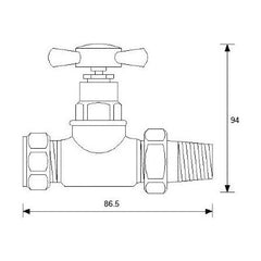 [BHRV379] Balterley Heating Crosshead Straight Radiator Valve Pack (Pairs) - Chrome - Technical Drawing