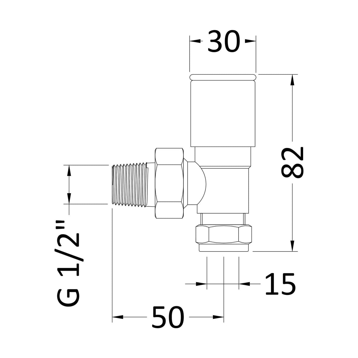 [BHRV802] Modern Radiator Valves (Angled) - Technical Drawing