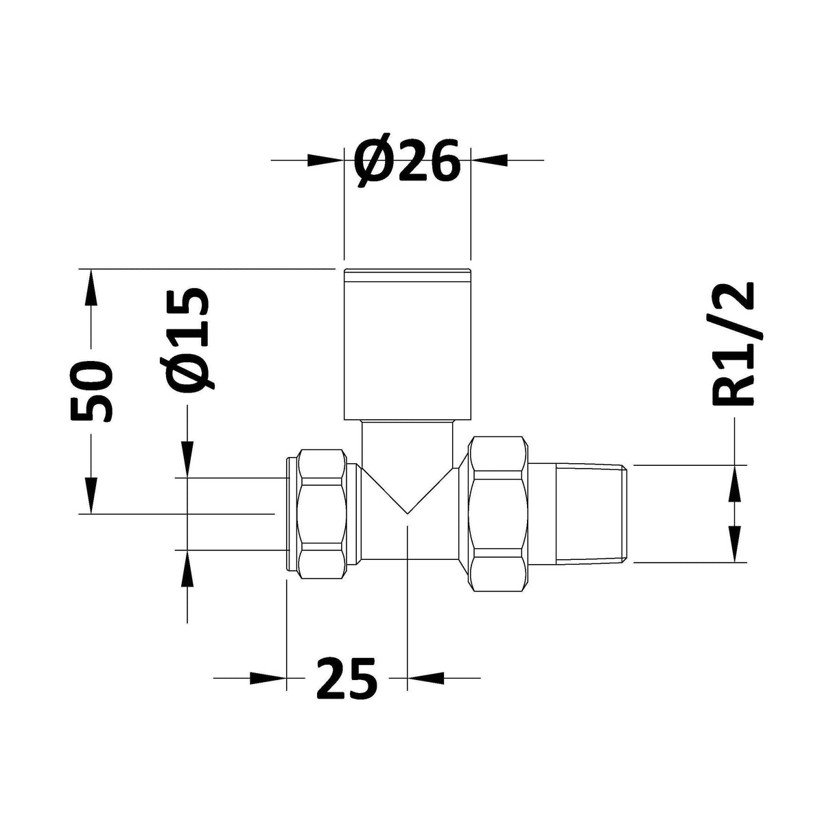 [BHRV903] Modern Radiator Valves (Straight) - Technical Drawing