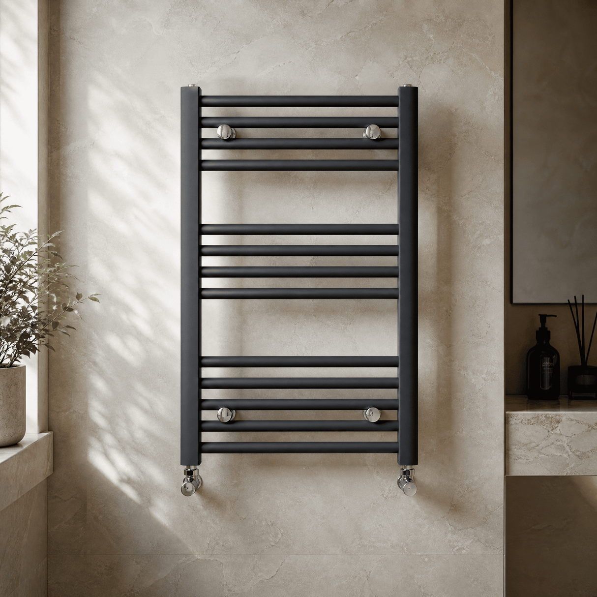 [BHSL103] Harlaston Contemporary Heated Vertical Towel Rail Radiator with Straight Rails, Anthracite, Choice of Size