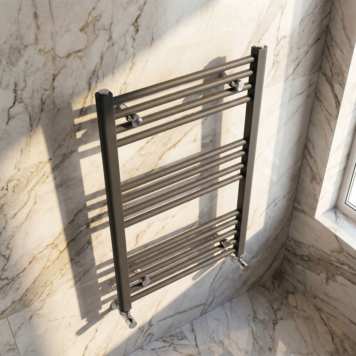 [BHSL103] Harlaston Contemporary Heated Vertical Towel Rail Radiator with Straight Rails, Anthracite, Choice of Size