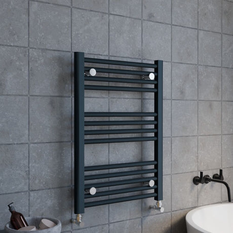[BHSL103] Balterley Contemporary Heated Vertical Towel Rail Radiator & Straight Rails, 1028 BTU, 700mmx500mm Bathroom Heating - Anthracite - Lifestyle 3