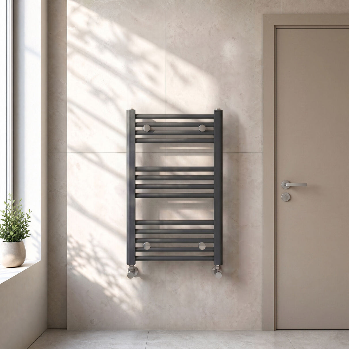 [BHSL103] Harlaston Contemporary Heated Vertical Towel Rail Radiator with Straight Rails, Anthracite, Choice of Size - Silo