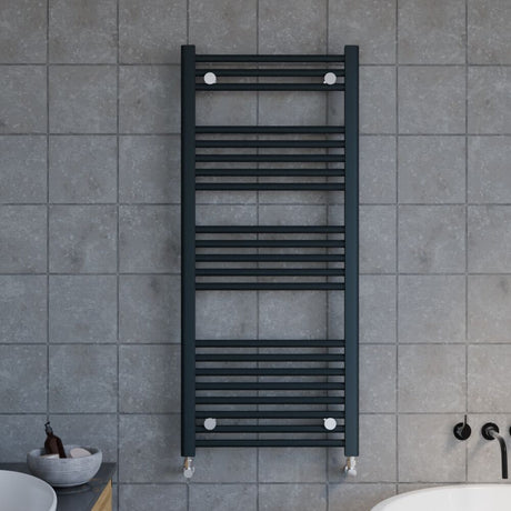 [BHSL105] Balterley Contemporary Heated Vertical Towel Rail with Straight Rails, 1672 BTU, 1150mm x 500mm Bathroom Radiator - Anthracite - Lifestyle 1