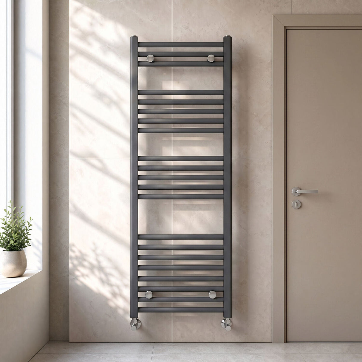 [BHSL105] Harlaston Contemporary Heated Vertical Towel Rail Radiator with Straight Rails, Anthracite, Choice of Size - Silo