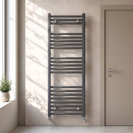 [BHSL105] Harlaston Contemporary Heated Vertical Towel Rail Radiator with Straight Rails, Anthracite, Choice of Size - Silo
