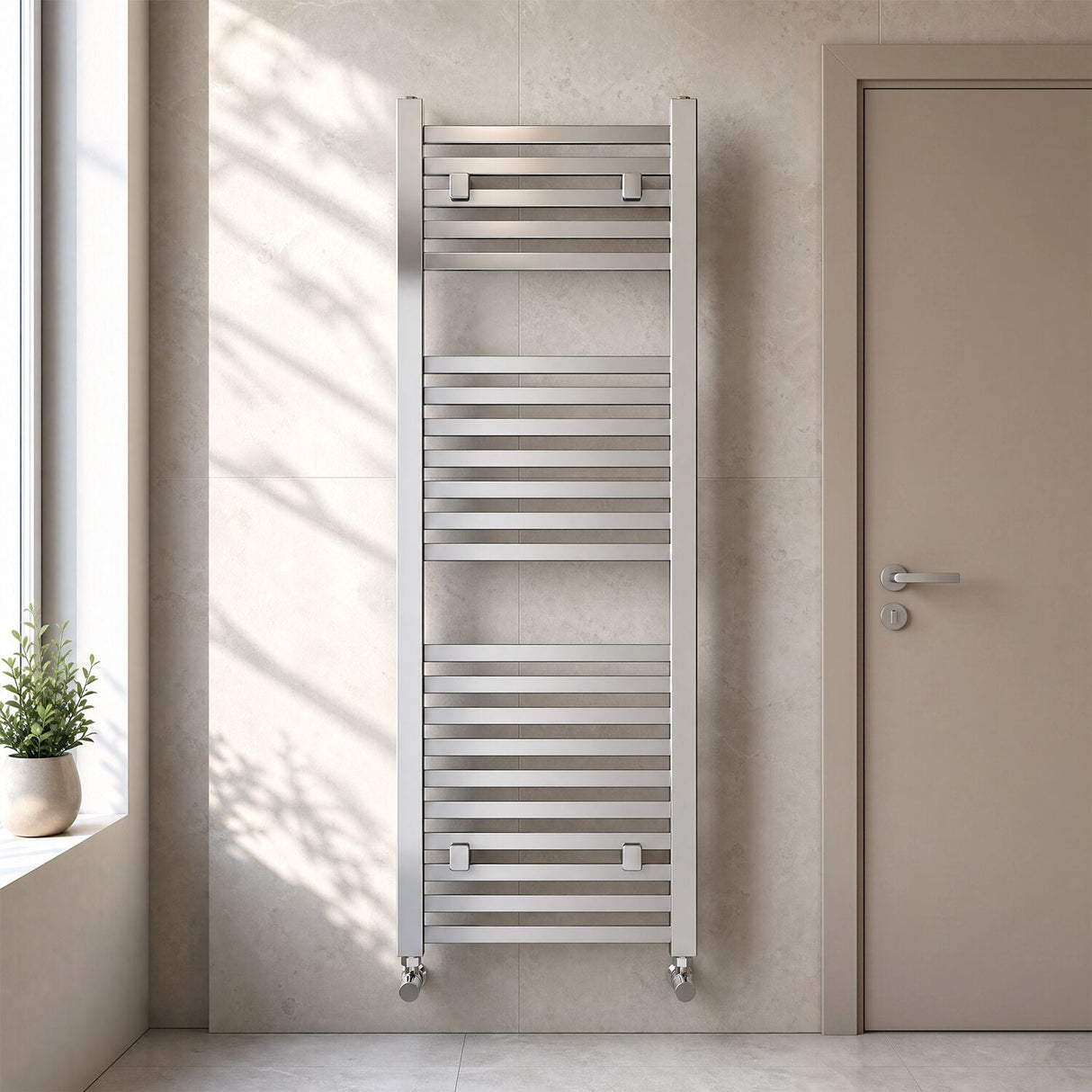 [BHSL109] Harlaston Contemporary Heated Vertical Towel Ladder Rail with Square Rails, Chrome, Choice of Size - Silo