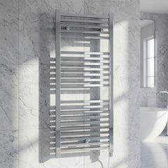 [BHSL151] Electric Vertical Square Towel Rail with 22 Rails - 1110mm x 500mm - 300 Watt - Chrome - Silo