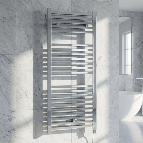 [BHSL151] Electric Vertical Square Towel Rail with 22 Rails - 1110mm x 500mm - 300 Watt - Chrome - Silo