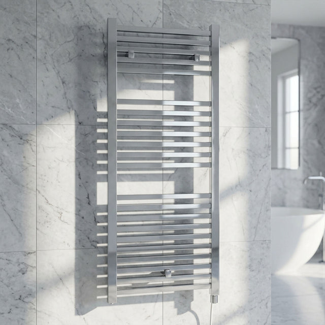[BHSL151] Electric Vertical Square Towel Rail with 22 Rails - 1110mm x 500mm - 300 Watt - Chrome - Silo