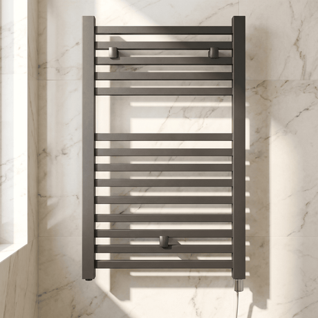 [BHSL152] Electric Vertical Square Towel Rail with 14 Rails - 690mm x 500mm - 300 Watt - Anthracite - Silo