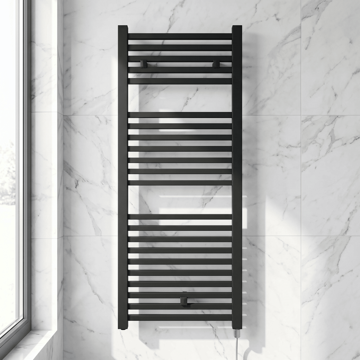 [BHSL153] Electric Vertical Square Towel Rail with 22 Rails - 1110mm x 500mm - 500 Watt - Anthracite - Silo
