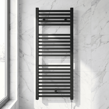 [BHSL153] Electric Vertical Square Towel Rail with 22 Rails - 1110mm x 500mm - 500 Watt - Anthracite - Silo