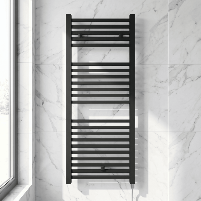 [BHSL153] Electric Vertical Square Towel Rail with 22 Rails - 1110mm x 500mm - 500 Watt - Anthracite - Silo