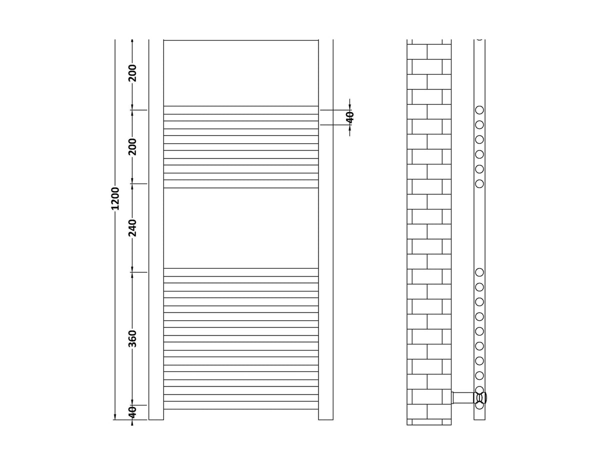 [BHSL35012] Round Straight Towel Radiator 1200x500 - Technical Drawing
