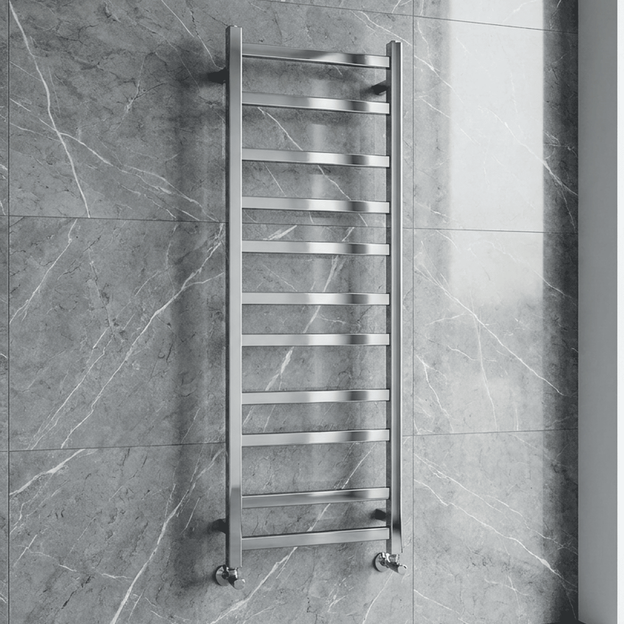 [BHSL375] Contemporary Wall Mounted Heated Towel Rail with Square Rails, Choice of Size - Silo