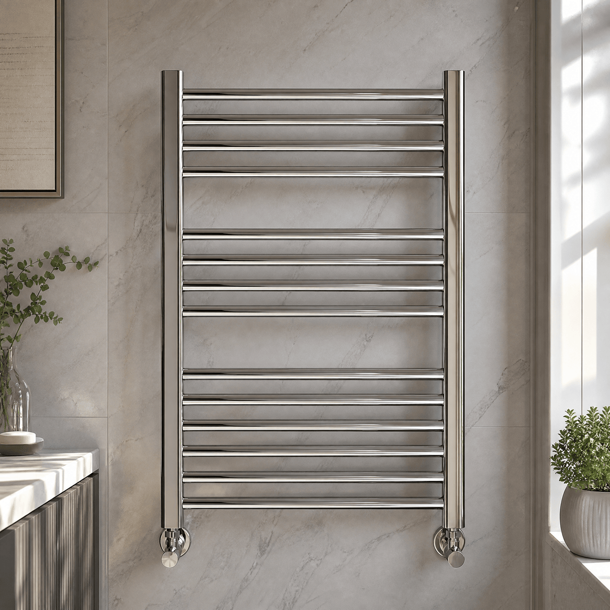 [BHSL381] Contemporary Heated Vertical Towel Rail with Straight Rails, Choice of Size - Silo