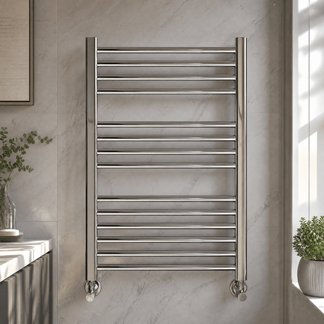 [BHSL381] Contemporary Heated Vertical Towel Rail with Straight Rails, Choice of Size - Silo