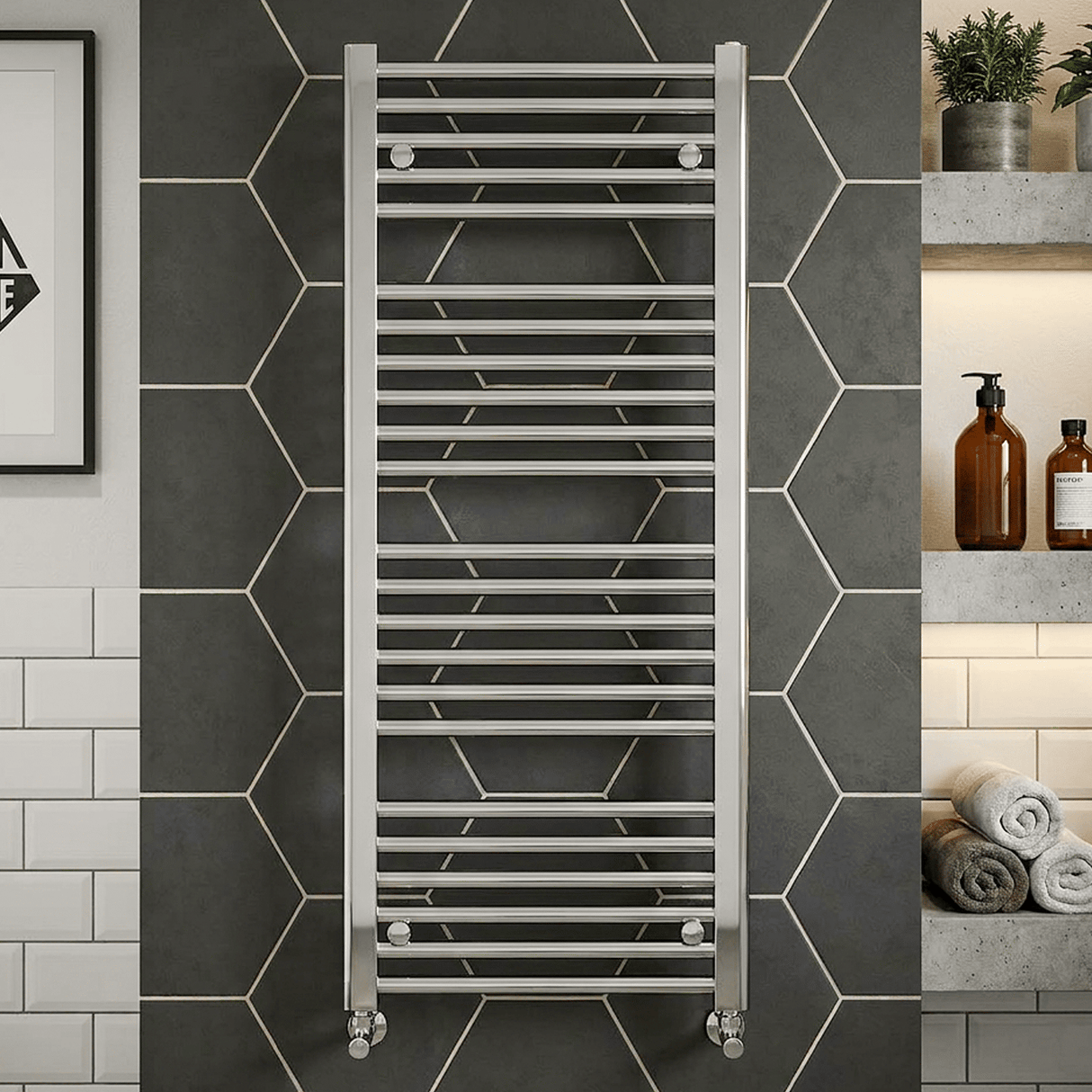 [BHSL382] Contemporary Heated Vertical Towel Rail with Straight Rails, Choice of Size - Silo
