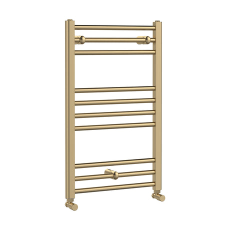 [BHSL803] Straight Towel Radiator with Round Rails 800mm x 500mm, Brushed Brass - Cutout