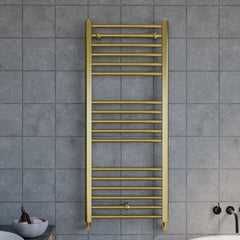 [BHSL803] Straight Towel Radiator with Round Rails 800mm x 500mm, Brushed Brass - Lifestyle 1