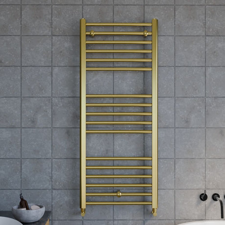 [BHSL803] Straight Towel Radiator with Round Rails 800mm x 500mm, Brushed Brass - Lifestyle 1